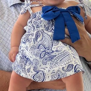 Adorable light blue & white summer dress for baby.